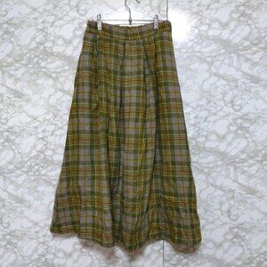 Saman Long Flare Skirt Check Pattern Wool Blend Green